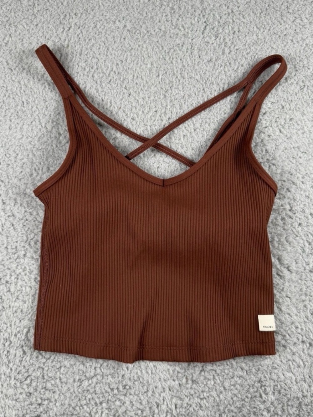 Vuori Ribbed Crop Tank Top in Brown - Picture 2 of 4